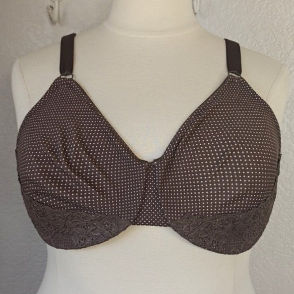 Warner's 40DD Gentle Lift Bra Unlined Underwire Brown Poke a Dot